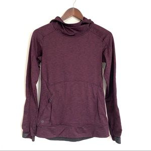 ATHLETA Womens XXS Burgundy Black Stripe Long Sleeve Hooded Pullover Sweatshirt